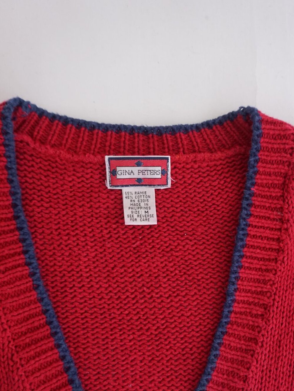 Vintage Gina Peters Red Geometric Knit Button Front Grandpa Cotton Cardigan M - Picture 9 of 9